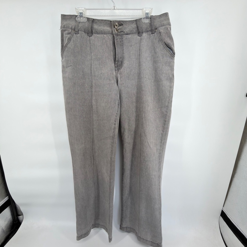 DG2 Diane Gilman Womens Size 14 Gray Wide Leg Stretch Seam Front Denim Pants